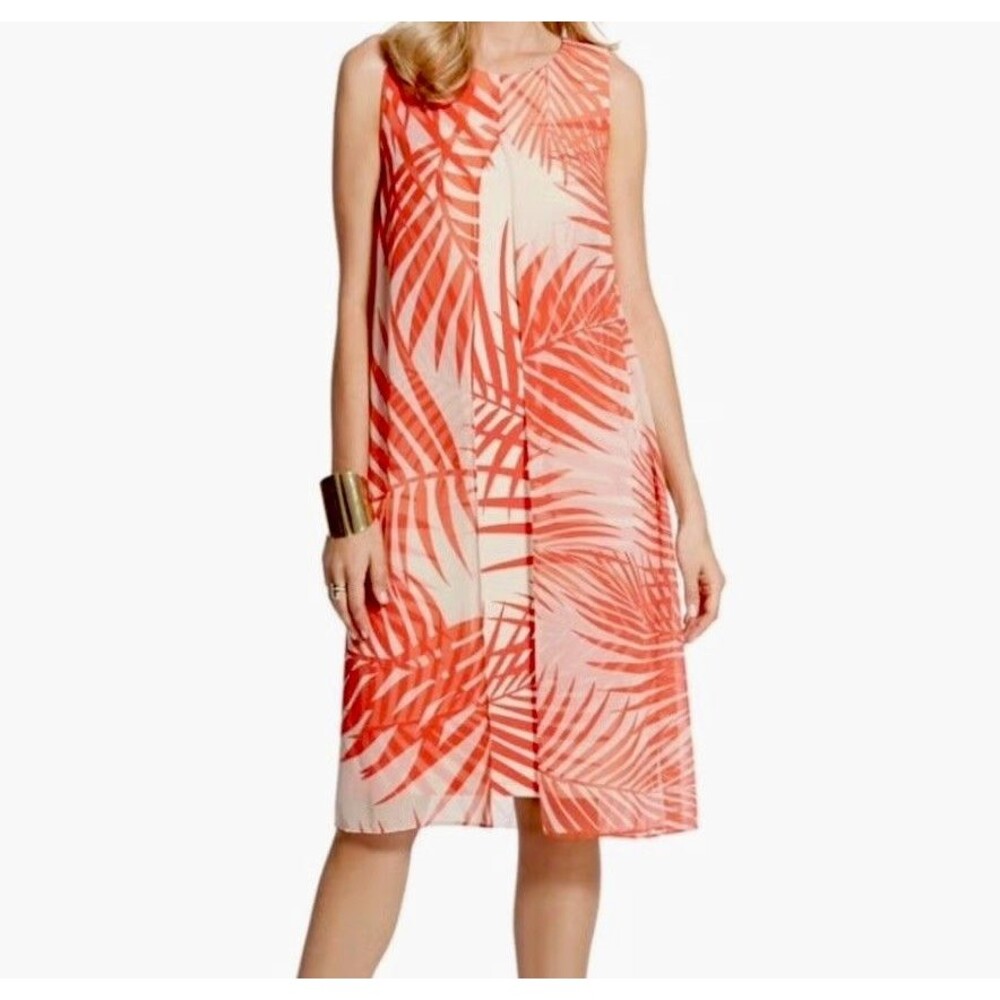 NWT Chicos Women’s 2/Large Dress Red Floral Palm Sleeveless Coastal Beach Tropic